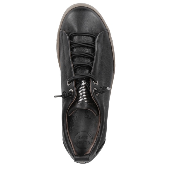 Leather Sneaker. Black Leather/tan sole. US sizes - Picture 2 of 5